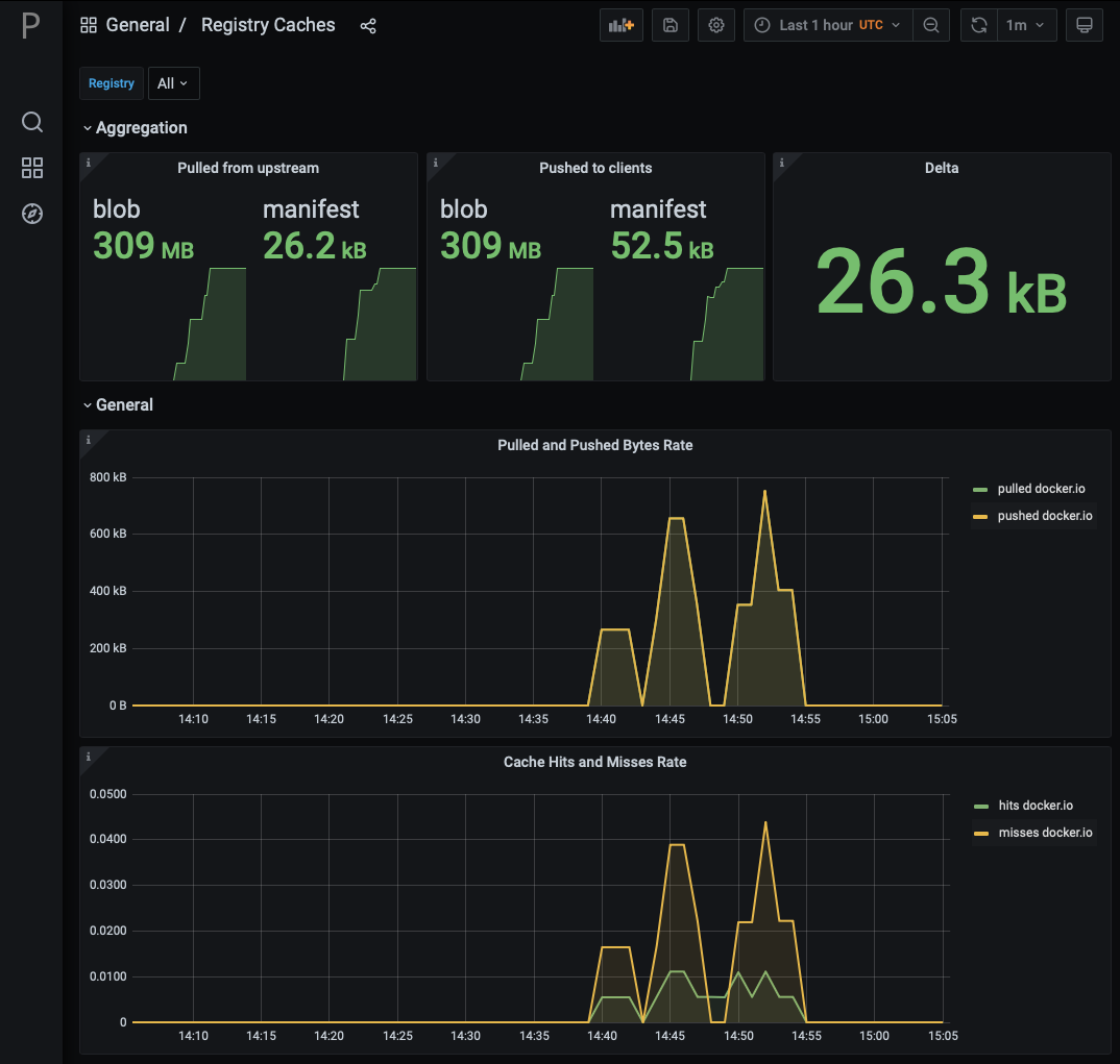 Screenshot of the Registry Caches dashboard