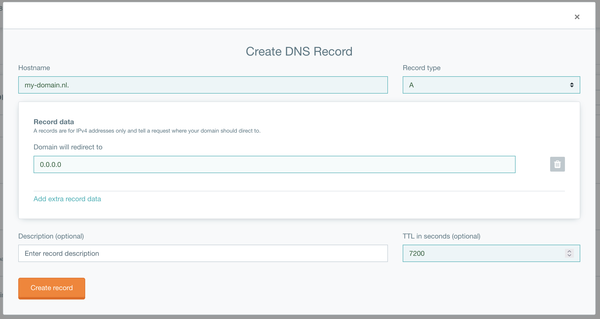 Form to add a DNS record