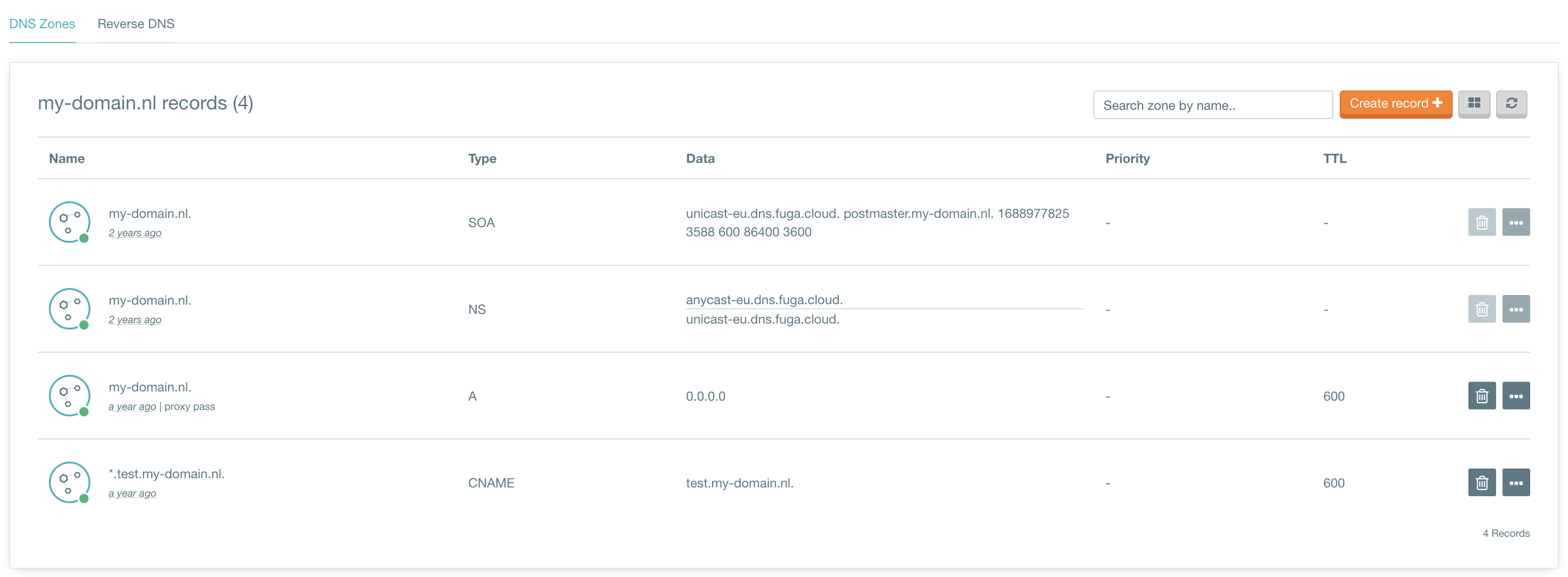 Overview of your DNS records