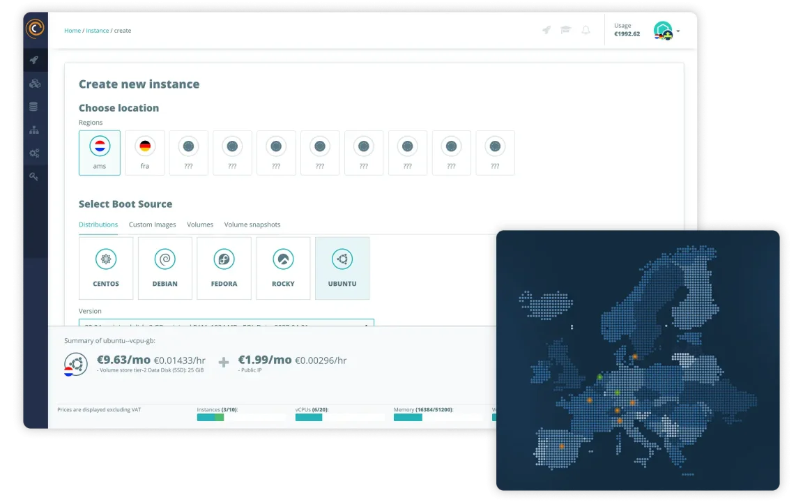 A preview of our dashboard and regions